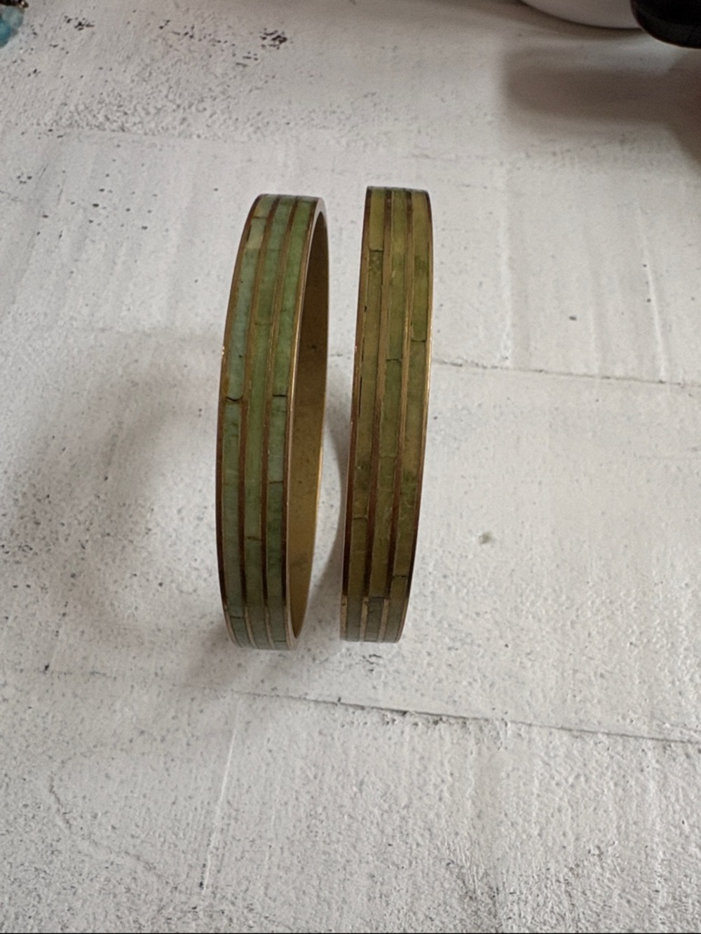 Green Striped Enamel Bangle Bracelet Set